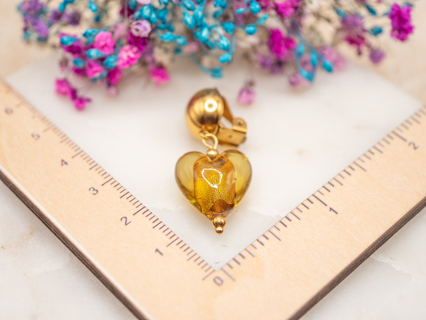 Boucles d'oreilles Coeur Ambré (clips)