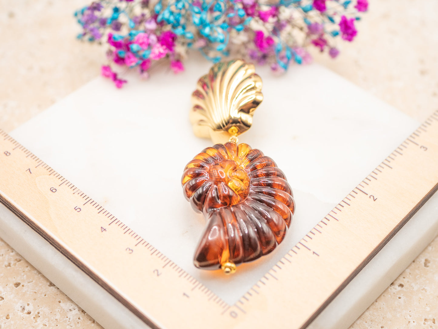 Boucles d'oreilles Coquillage Ambré