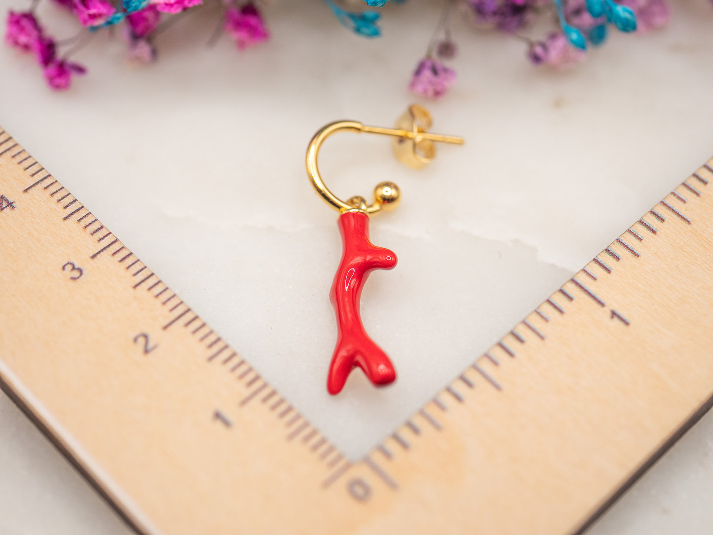 Boucle d'oreille unique Corail Piment