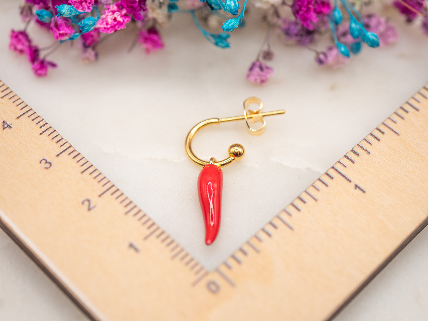 Boucle d'oreille unique Piment Soleil