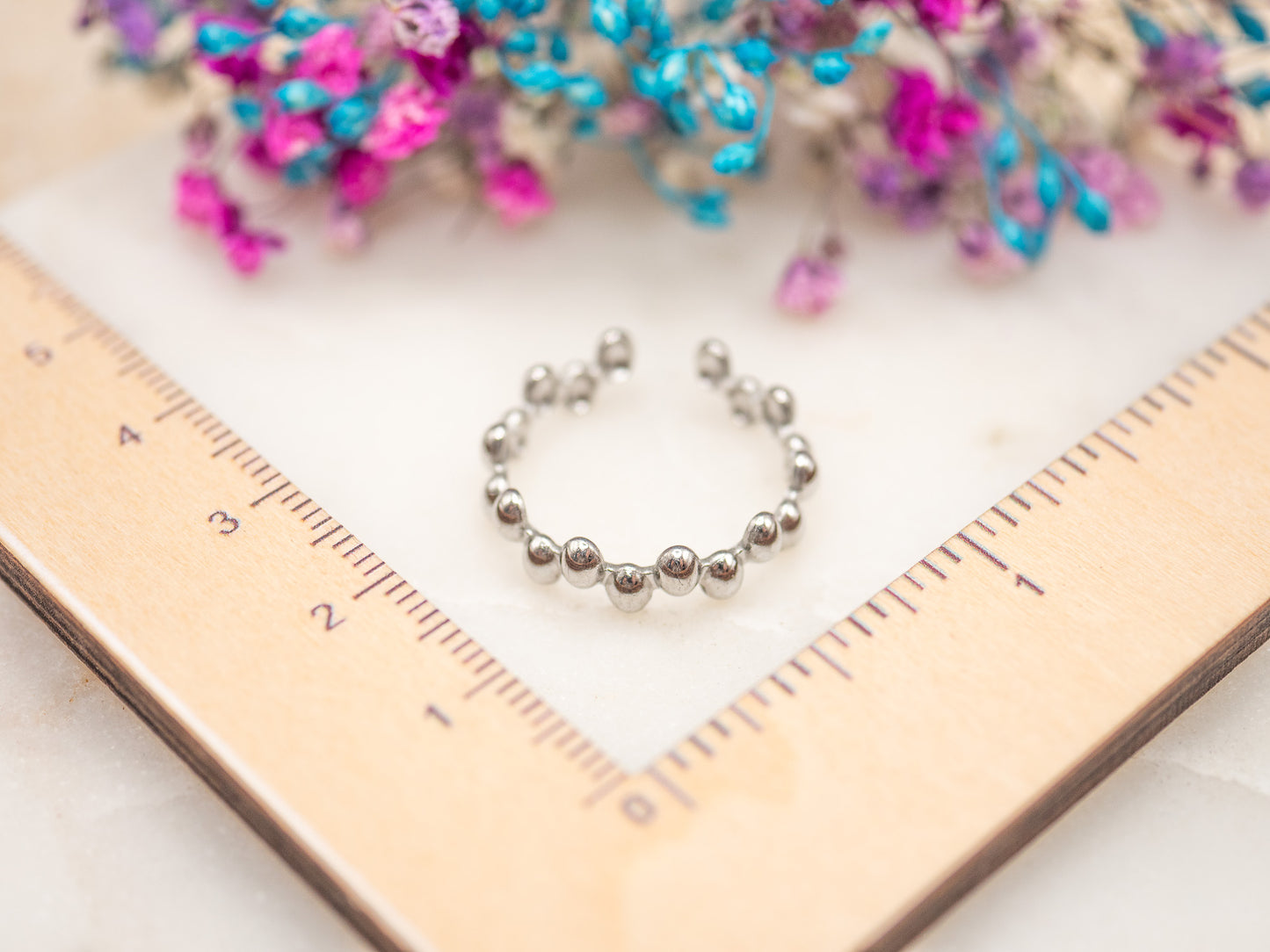 Bague ajustable Perles Chromées