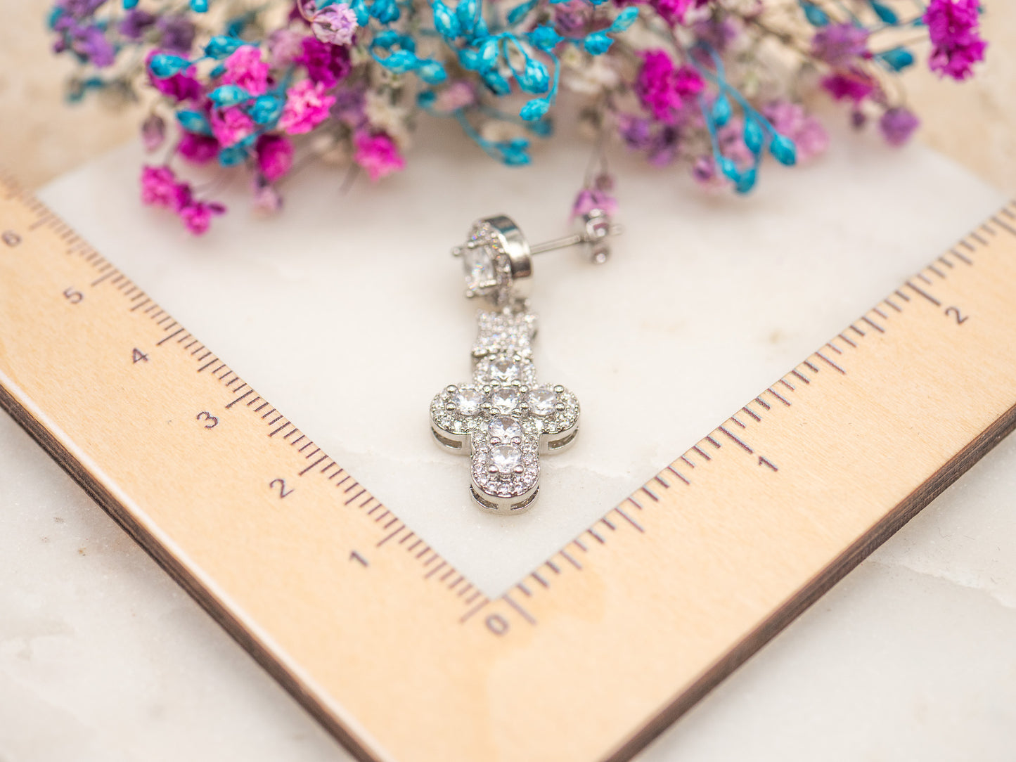 Boucles d'oreilles Croix Cristalline