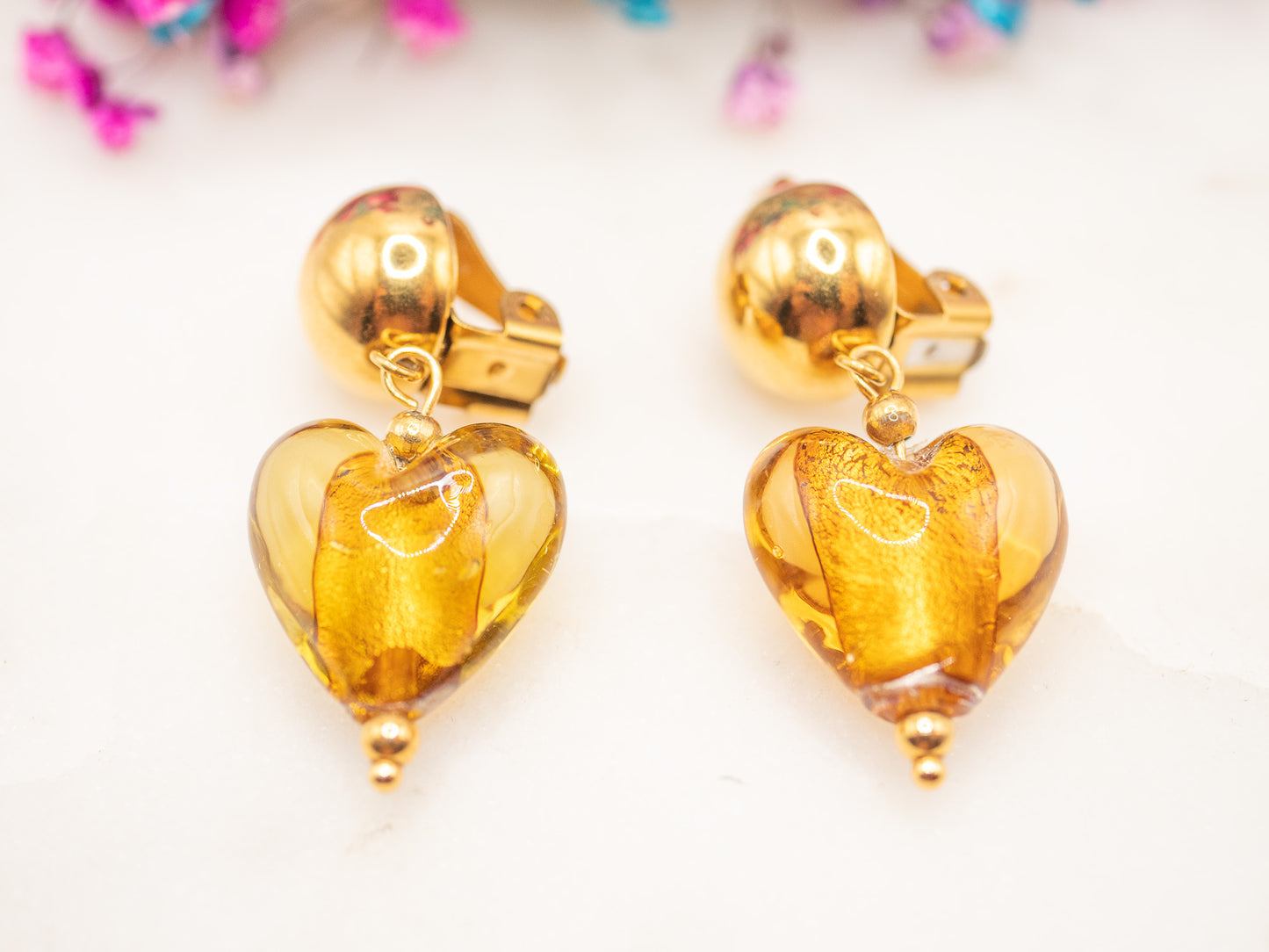 Boucles d'oreilles Coeur Ambré (clips)