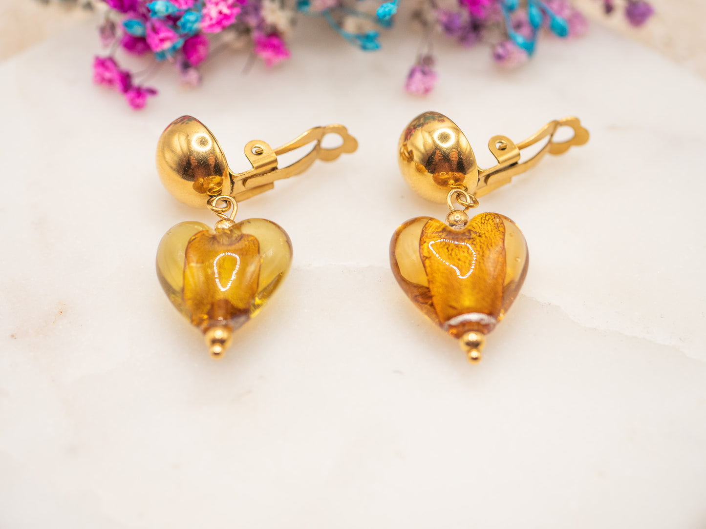 Boucles d'oreilles Coeur Ambré (clips)