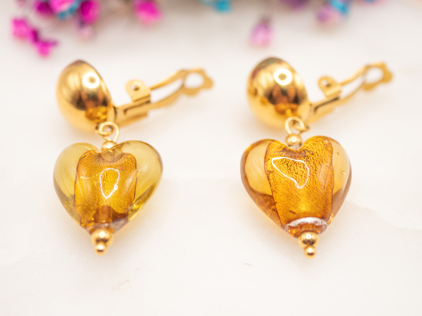 Boucles d'oreilles Coeur Ambré (clips)