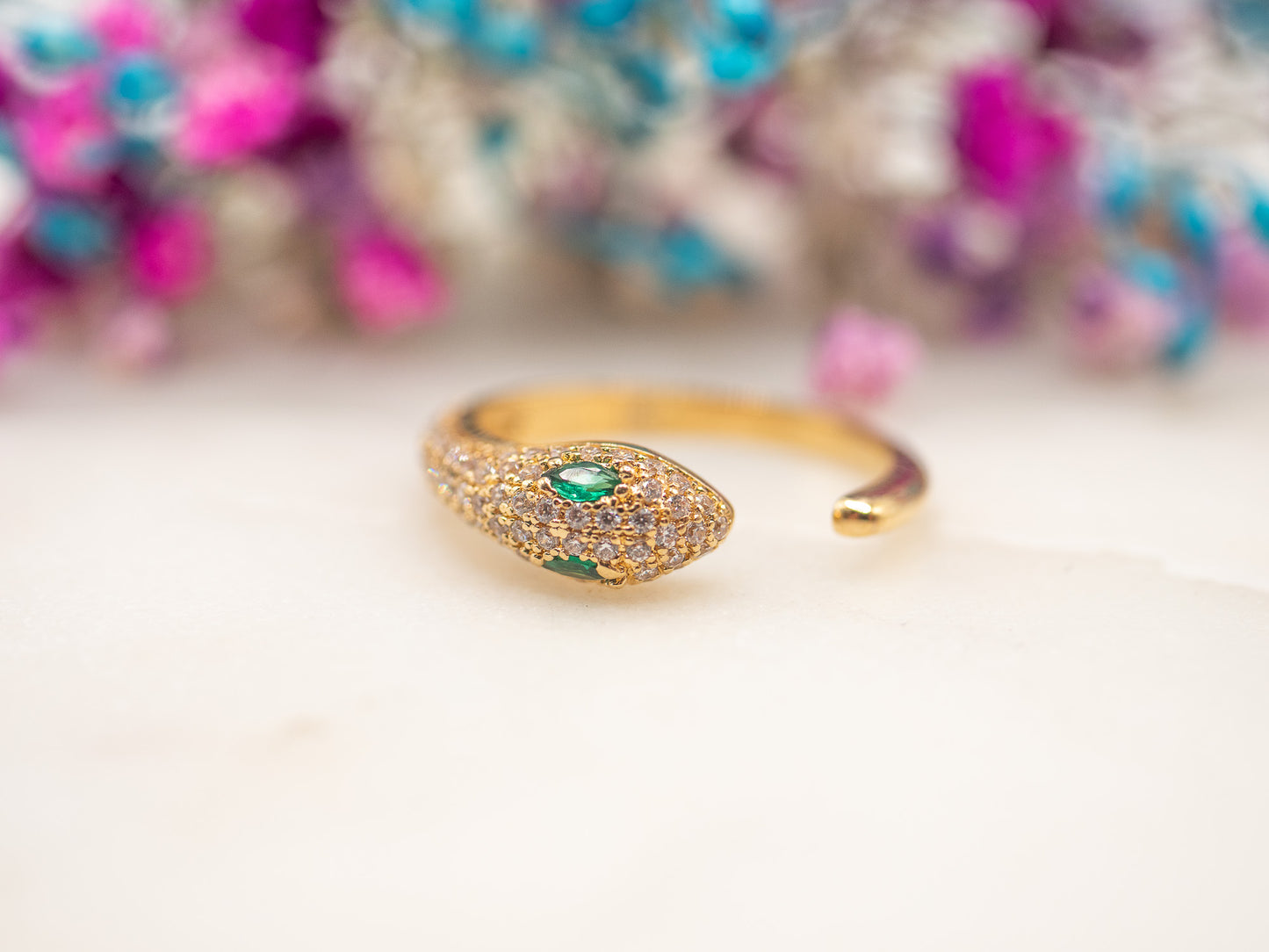 Bague ajustable Serpent Émeraude
