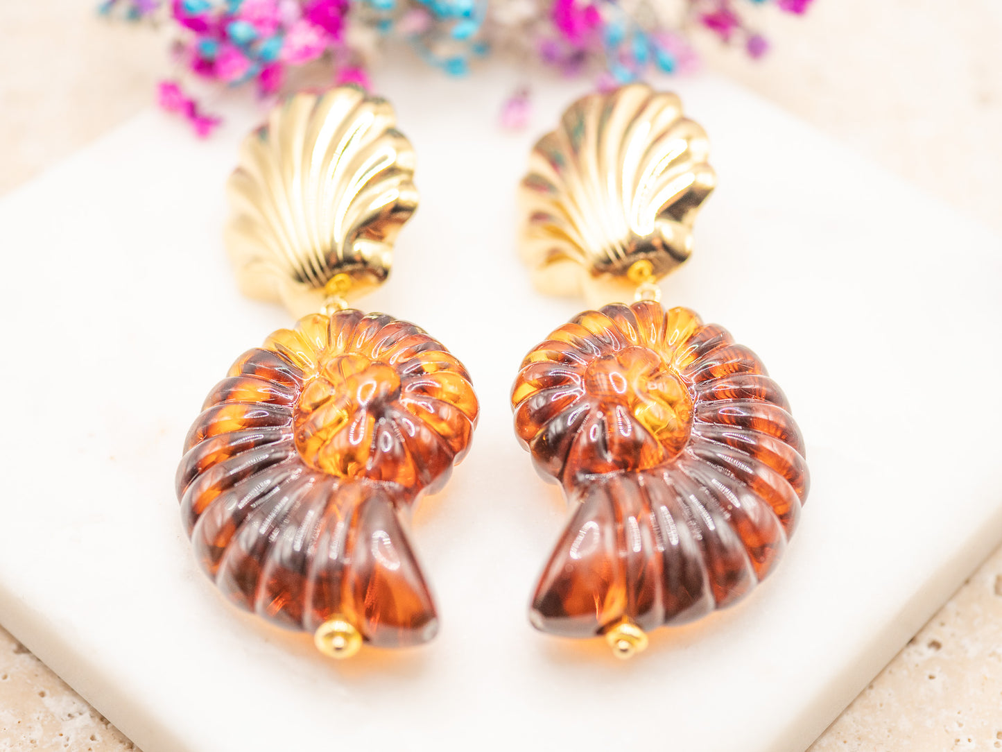 Boucles d'oreilles Coquillage Ambré