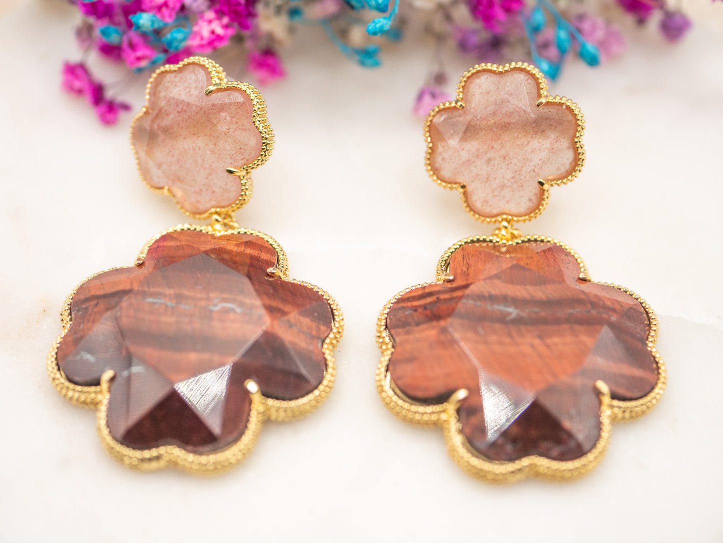 Boucles d'oreilles Trèfle Cannelle
