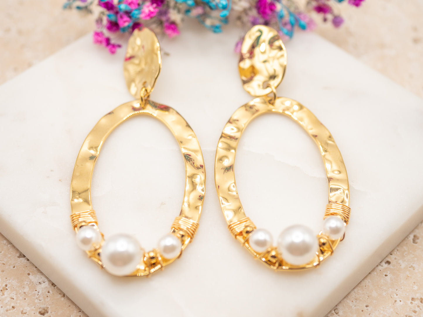 Boucles d'oreilles Perle Dorée