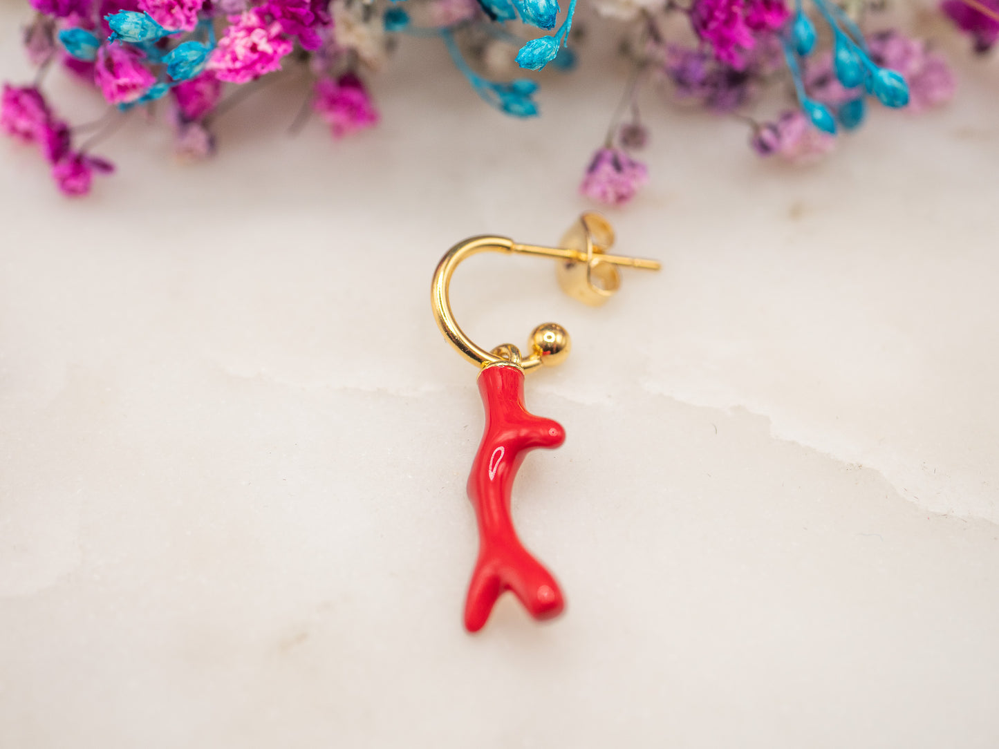 Boucle d'oreille unique Corail Piment