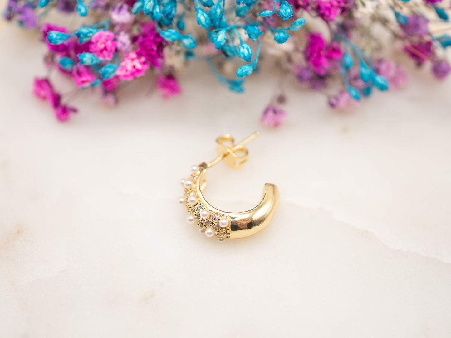 Boucle d'oreille unique Lune Nacrée