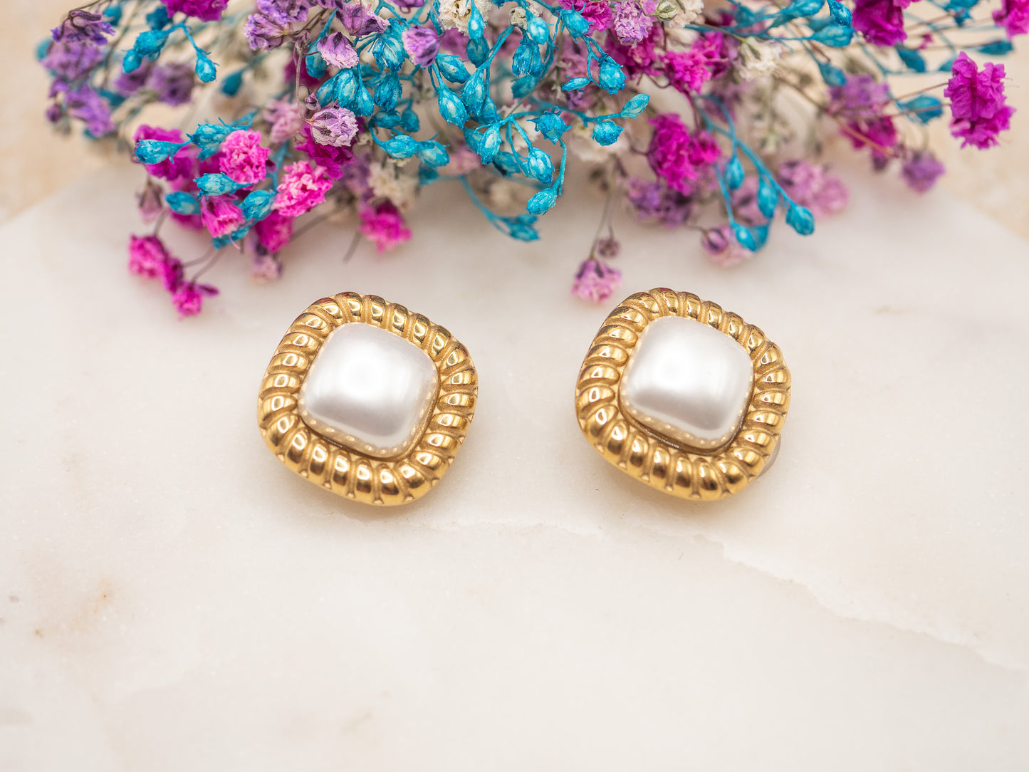 Boucles d'oreilles Nacre Dorée (clips)