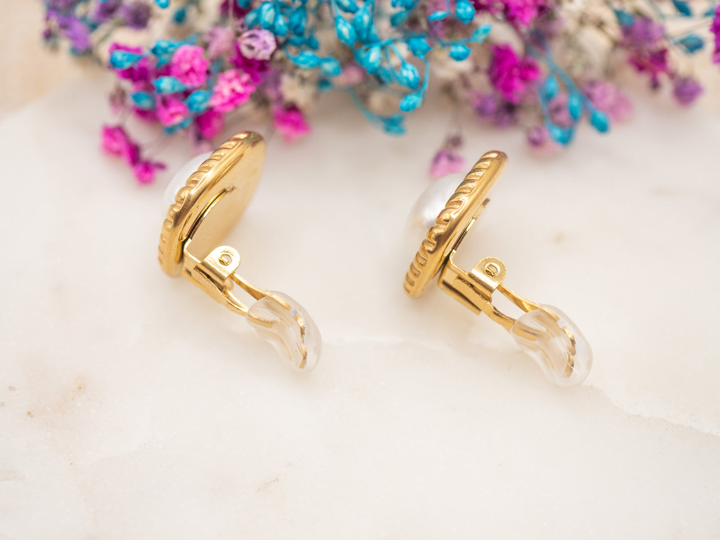 Boucles d'oreilles Nacre Dorée (clips)