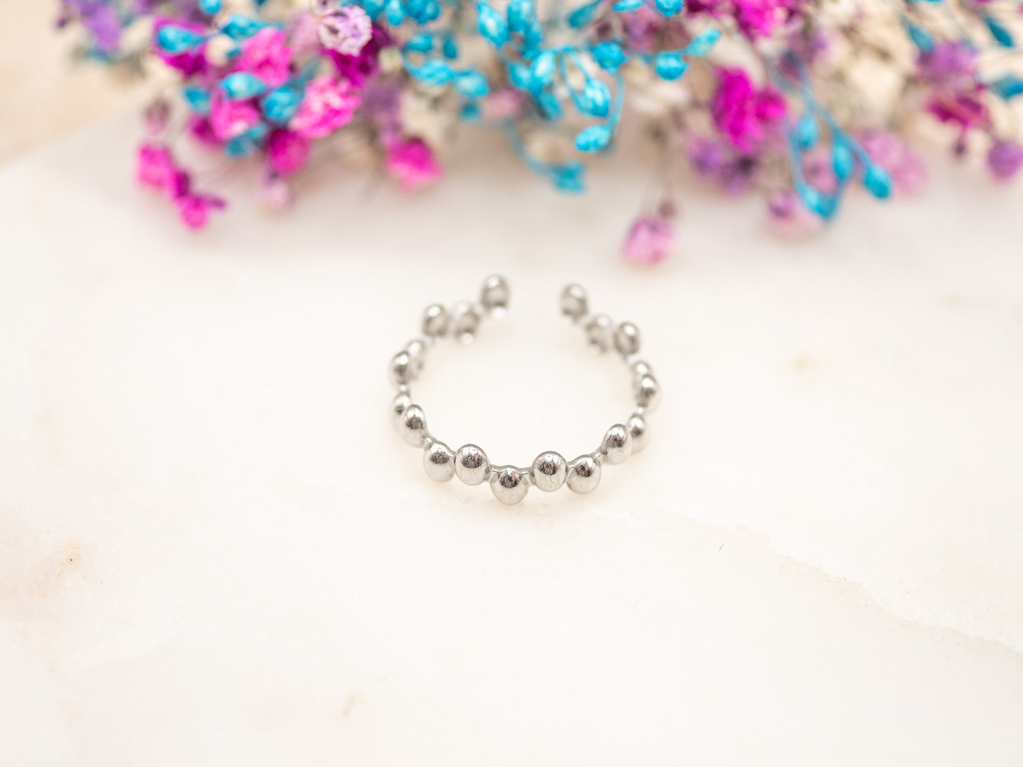 Bague ajustable Perles Chromées
