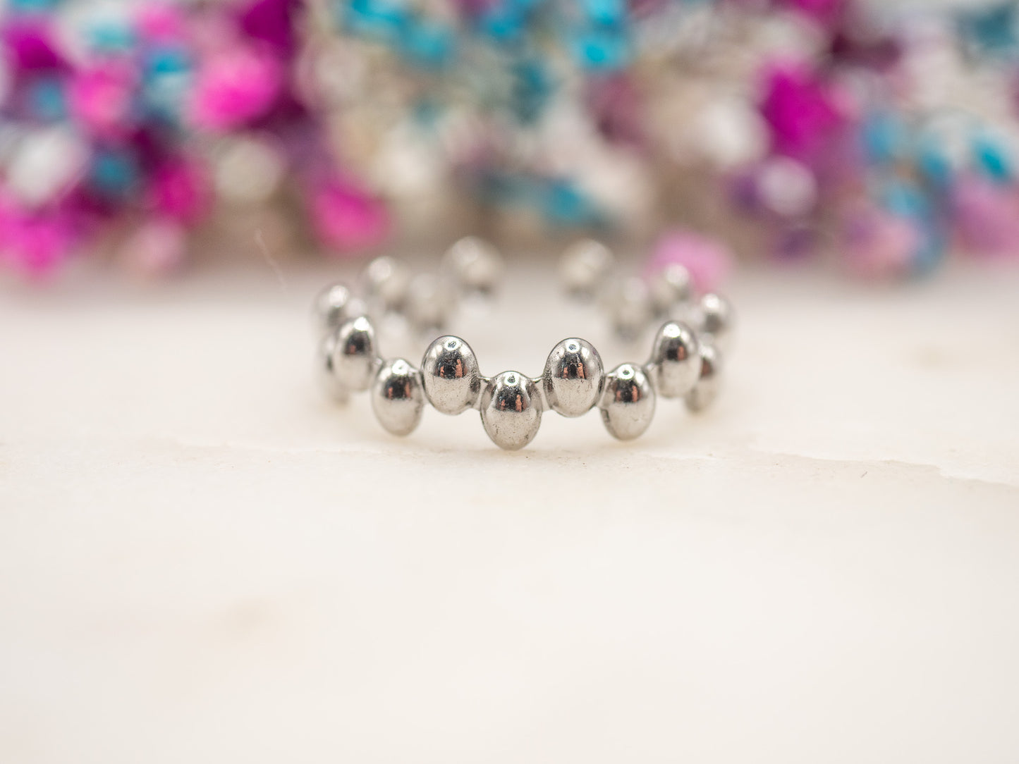 Bague ajustable Perles Chromées