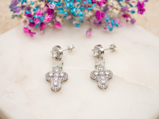 Boucles d'oreilles Croix Cristalline
