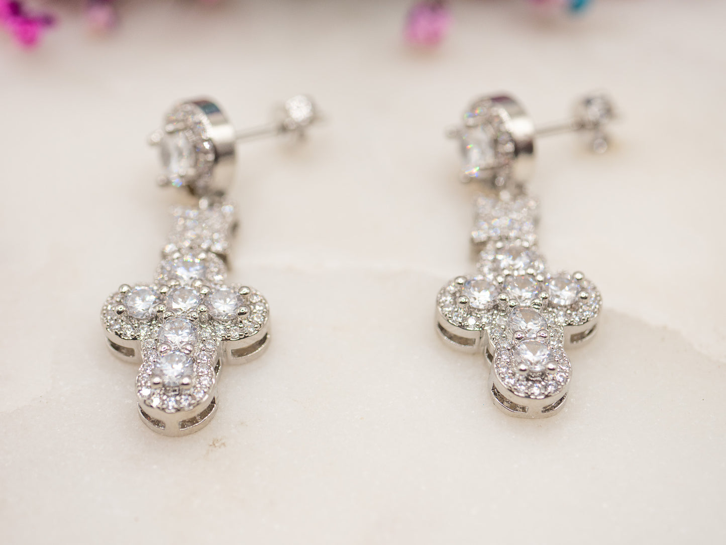 Boucles d'oreilles Croix Cristalline